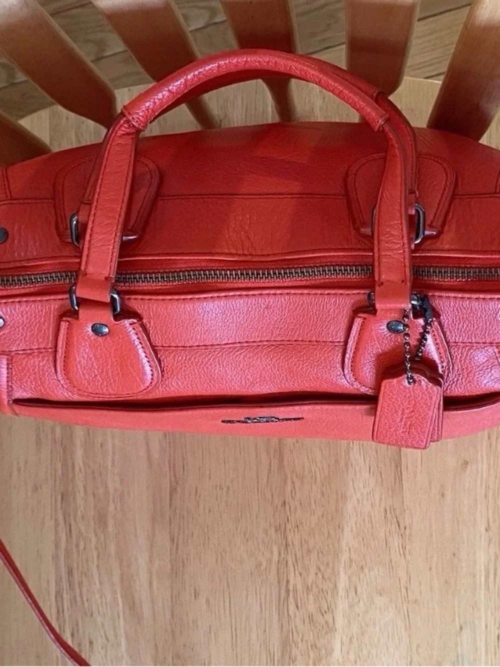 Coach mickie red pebbled Leather Satchel Shoulder crossbody purse w/dust bag